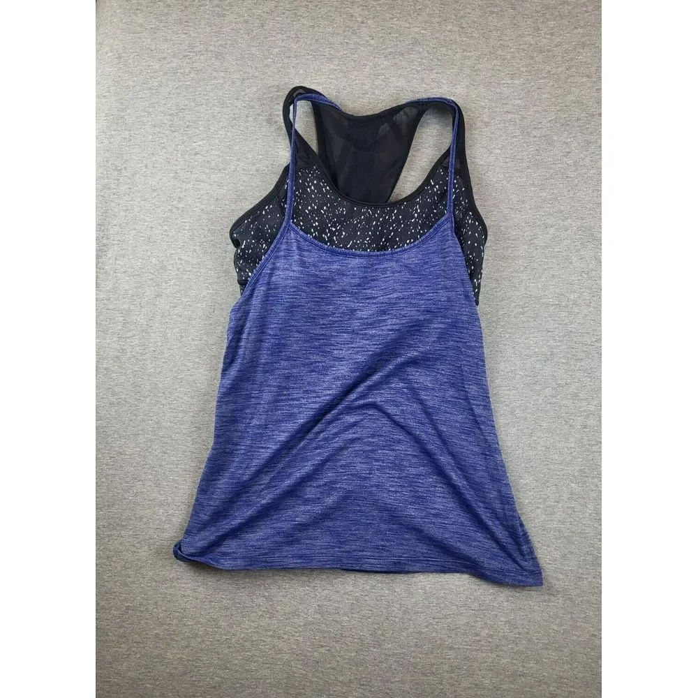 Lululemon Tough It Out Tank‎ Womens Sz. 4 XXS Blue & Black Speckle Heather Light